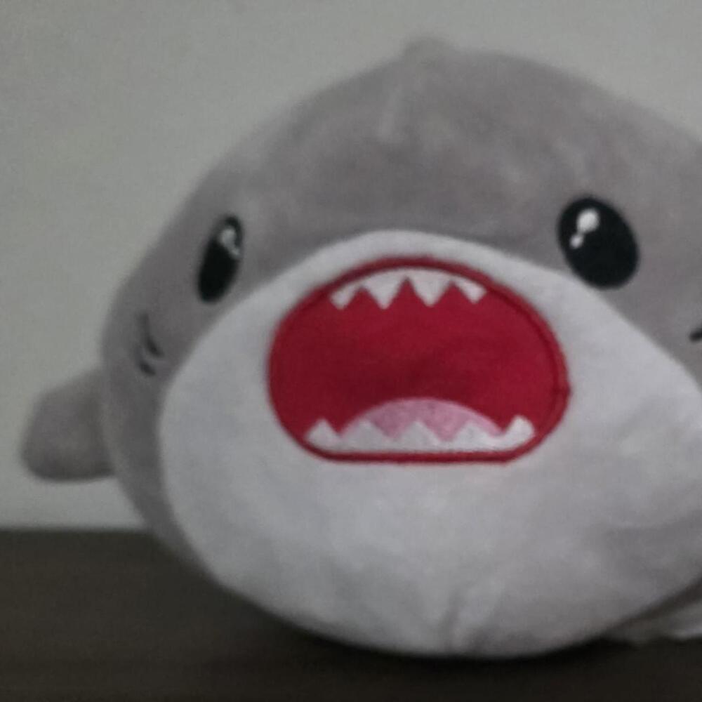 fiesta gray shark plushie with red mouth and white teeth #shark #plush